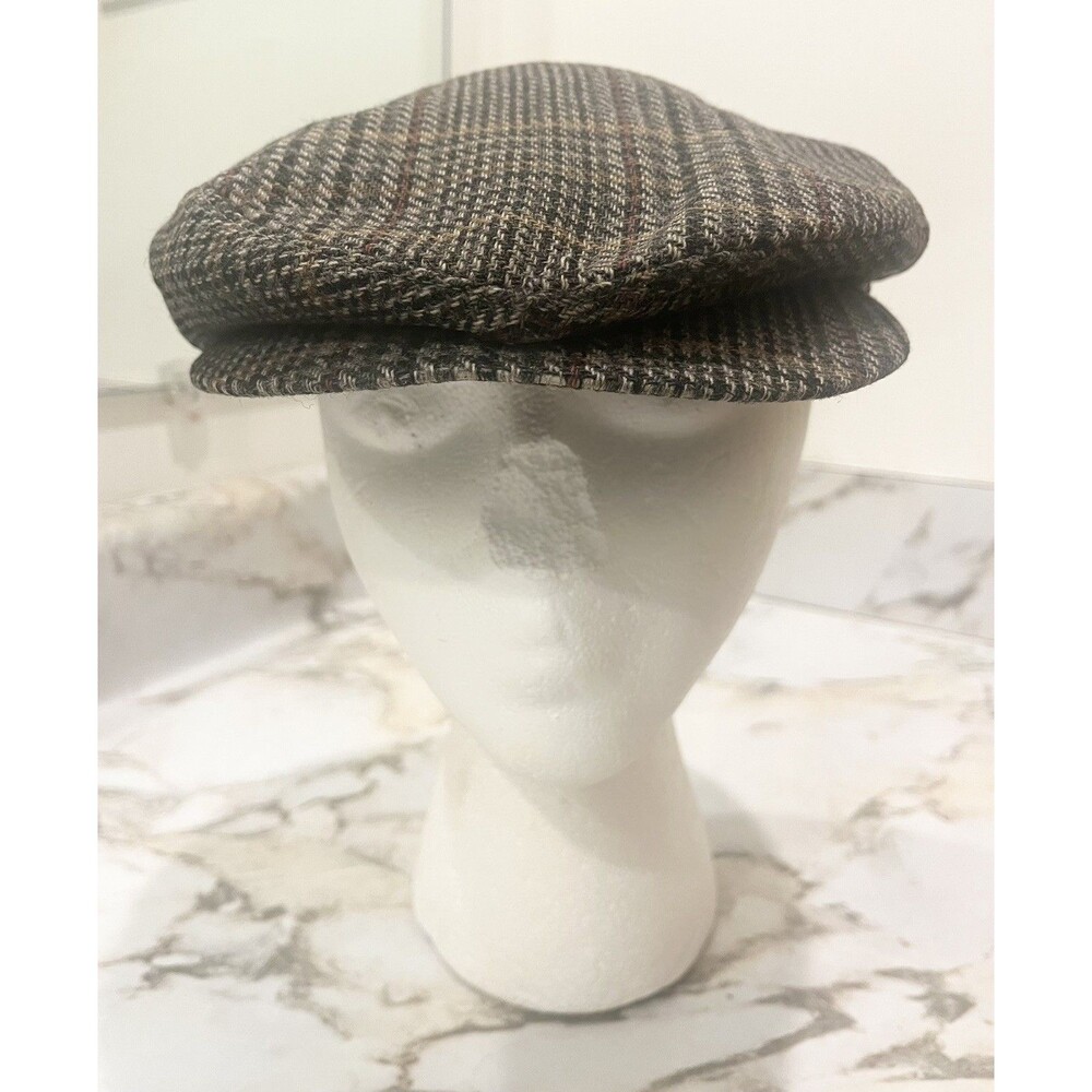 Avalon Classic 100% Wool Herringbone Plaid Newsboy Ivy Flat Cap Brown